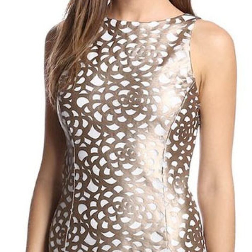 Julia Jordan Laser Cut Gold NWT Sheath Dress (Size 10 US)